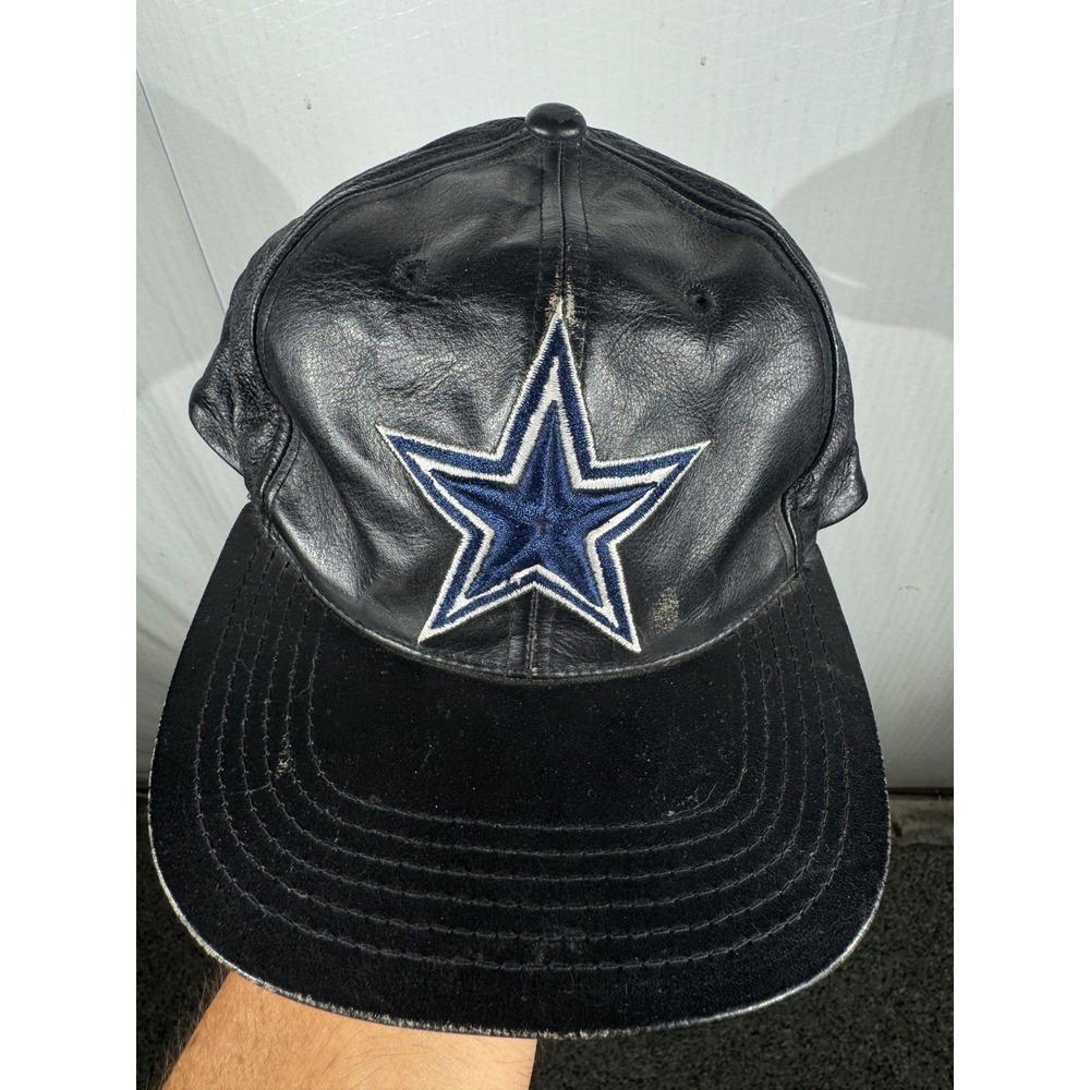 Vintage Dallas Cowboys Drew Pearson Black Leather Snapback Hat NFL Star Logo